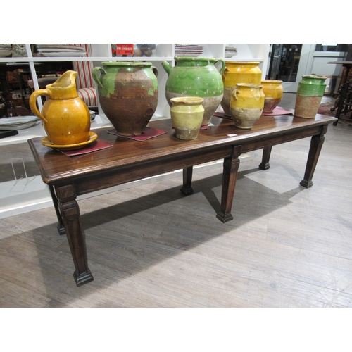 7153 - A late 19th Century mahogany window seat with square tapering legs, 45cm x 152cm x 45.5cm