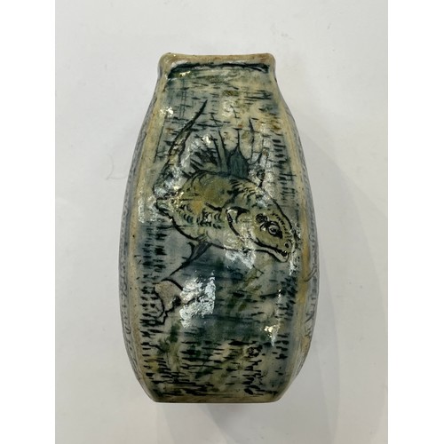 7298 - An early 20th Century Martin Brothers, Southall 'Aquatic' vase, square section, incised and painted ... 