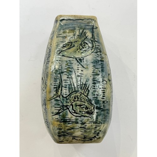 7298 - An early 20th Century Martin Brothers, Southall 'Aquatic' vase, square section, incised and painted ... 