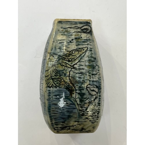 7298 - An early 20th Century Martin Brothers, Southall 'Aquatic' vase, square section, incised and painted ... 