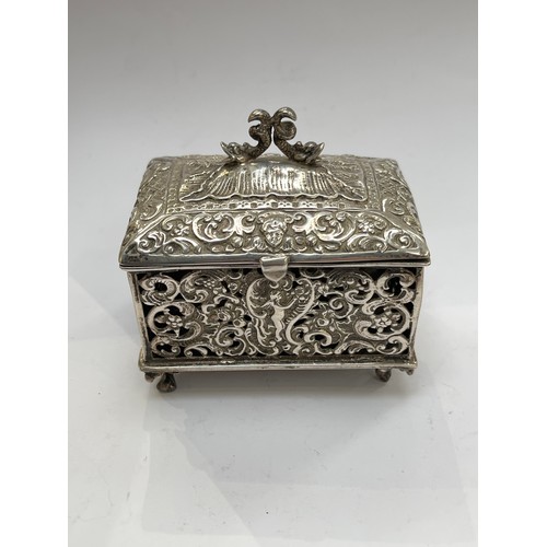 7305 - A Victorian Thomas Glaser silver pierced trinket box with import marks, London 1887. 9cm x 8.5cm x 6... 