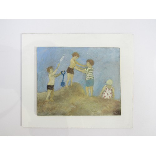 6075 - TESSA NEWCOMB (b.1955) A small oil on board titled 'Boys'. Monogram bottom right. Provenance - purch... 