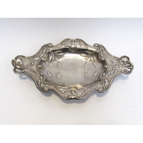 7808 - A French Art Nouveau silver plated serving tray with foliate detailing, 43cm x 25cm