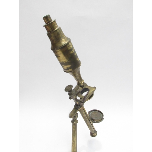 7816 - An unusual compound microscope, folding tripod base, 51cm tall