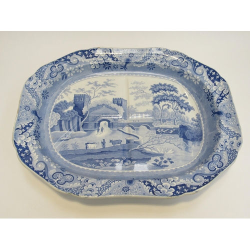 7817 - A 19th Century Spode blue and white turkey plate, 52cm x 40.5cm