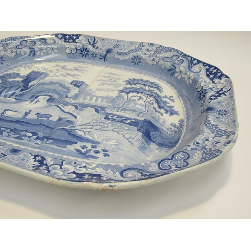 7817 - A 19th Century Spode blue and white turkey plate, 52cm x 40.5cm