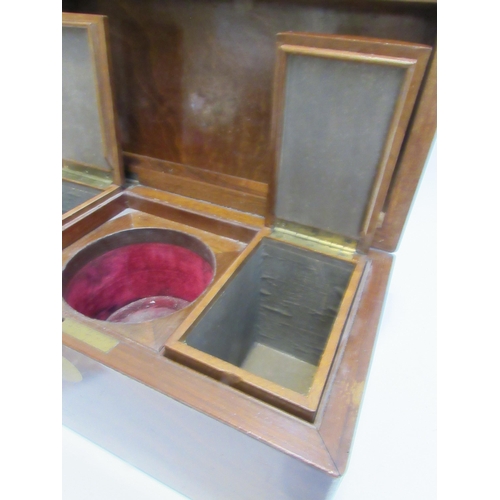 7819 - A mahogany tea caddy with two hinged lidded tea cannisters and glass mixing bowl  (R) £40