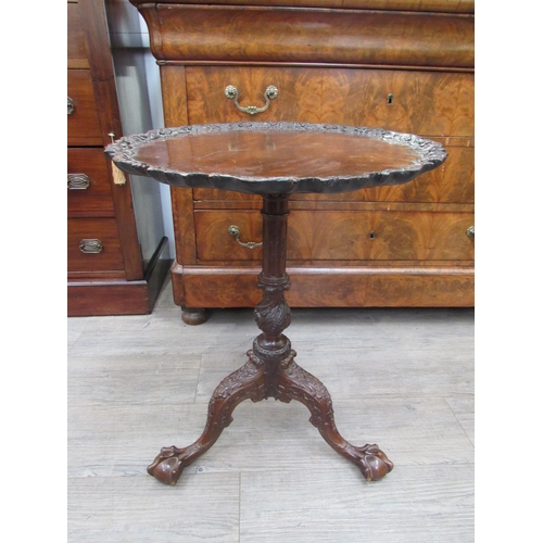 7820 - A pie crust table with elaborate carved decoration on claw and ball feet, (top a/f), 64cm tall, 51cm... 