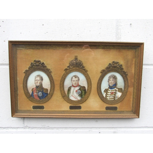 7828 - Three 19th Century portrait miniatures on ivory in the manner of Jacques Louis David, depicting Napo... 