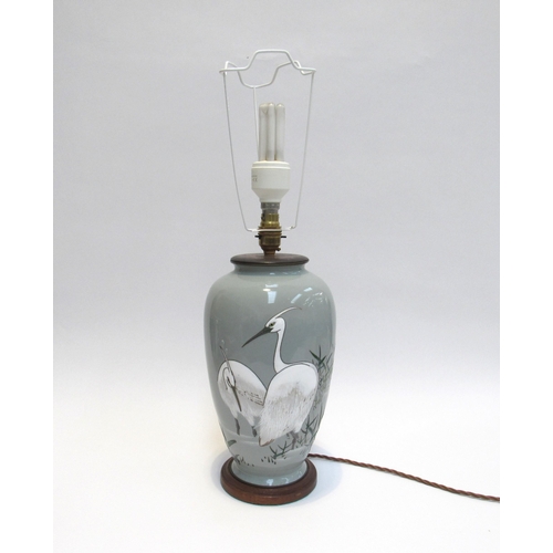 7842 - A ceramic table lamp base with Heron design, circa 1950's