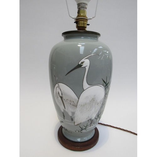 7842 - A ceramic table lamp base with Heron design, circa 1950's