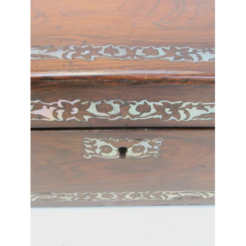 7844 - A Victorian rosewood writing box, mother-of-pearl foliate and floral borders and escutcheon, fitted ... 