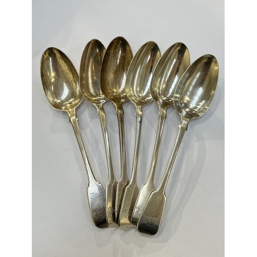 7321 - A set of six William Theobalds and Robert Metcalfe Atkinson silver serving spoons, London 1839, 466g