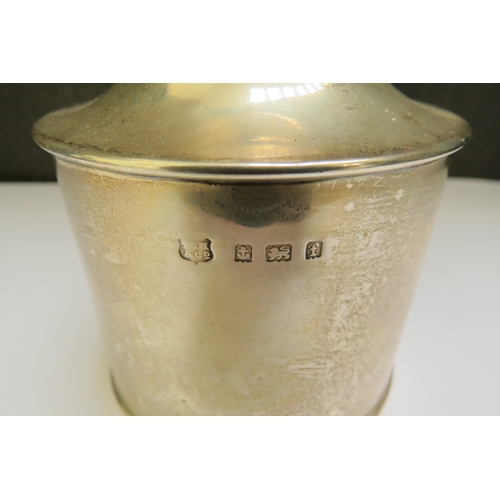 7377 - A silver tea caddy, plain form, some indentations, maker's mark rubbed, Birmingham 1905, 10cm tall, ... 