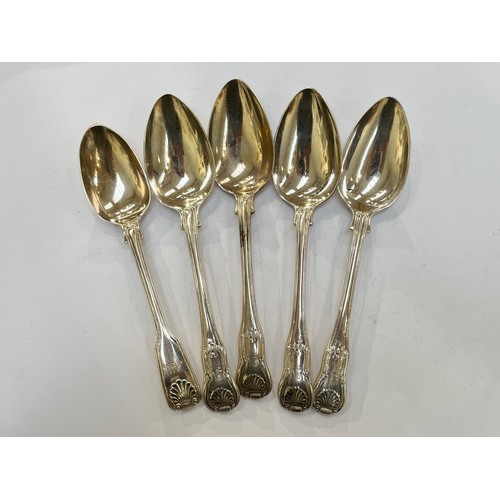 7324 - Four Georgian silver king's hourglass pattern serving spoons and another Victorian spoon, all monogr... 