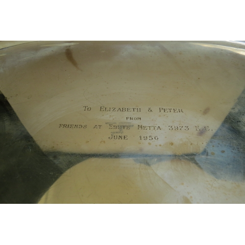 7399 - A Siam silver oval tray with central presentation inscription in original retailers box 