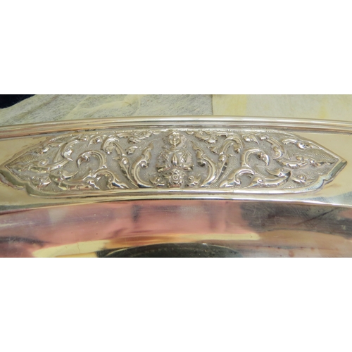 7399 - A Siam silver oval tray with central presentation inscription in original retailers box 