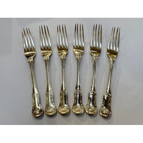 7331 - Six Chawner and Co. small silver forks in King's hourglass pattern with crested detail to, London 18... 