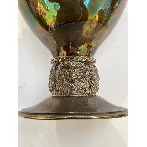 7338 - A Ramsden and Carr (Omar Ramsden and Alwyn Carr) silver goblet, hammered finish with lion mask detai... 