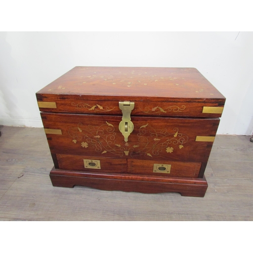 7505 - A reproduction rosewood inlaid brass box, campaign style handles