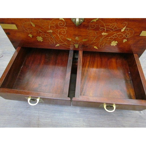 7505 - A reproduction rosewood inlaid brass box, campaign style handles