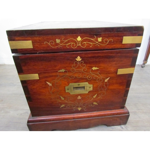 7505 - A reproduction rosewood inlaid brass box, campaign style handles