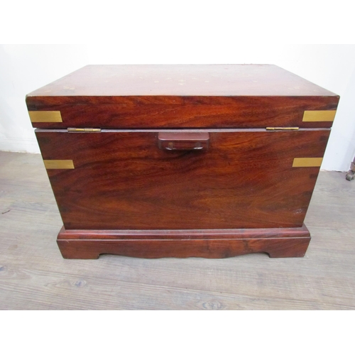 7505 - A reproduction rosewood inlaid brass box, campaign style handles