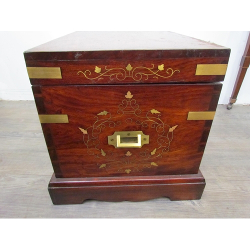 7505 - A reproduction rosewood inlaid brass box, campaign style handles