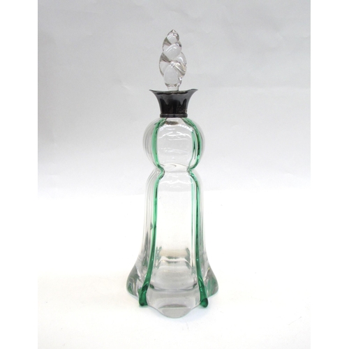 7651 - A Hukin & Heath Art glass decanter with silver collar, London 1899, 35cm tall