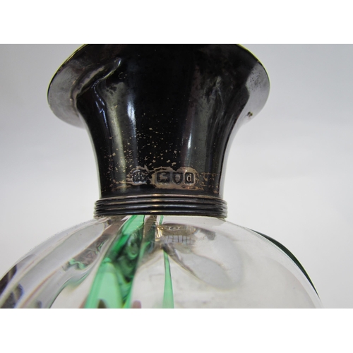 7651 - A Hukin & Heath Art glass decanter with silver collar, London 1899, 35cm tall