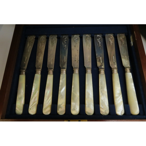 7262 - A Victorian Atkin Brothers 24 piece mother-of-pearl and silver fish knife and fork set, Sheffield 18... 