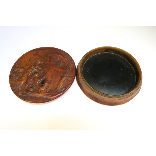 7350A - A French late 18th Century early 19th Century pressed yew wood lidded snuff box with tortoiseshell l... 