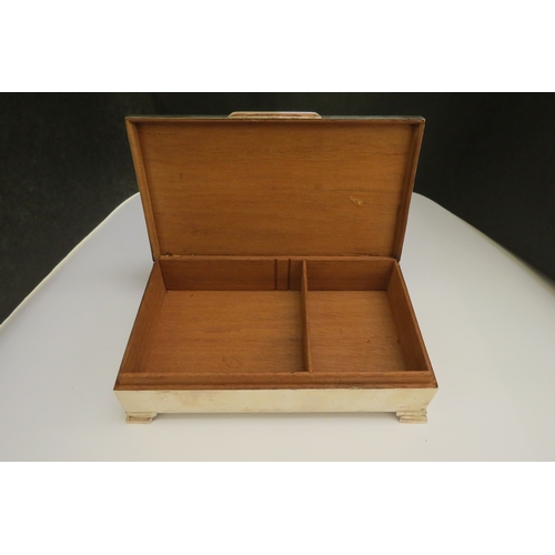 7356 - A Harman Brothers silver cigarette box of Deco form, Birmingham 1953, wood lined interior, 5cm x 15.... 