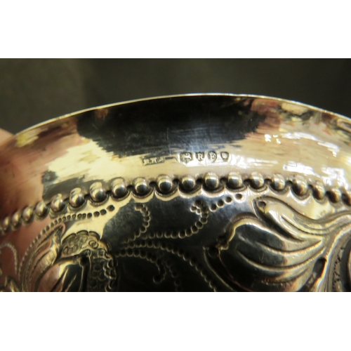 7362 - A Dutch silver footed bowl, repousse scrolled foliage and crown detail, 141g