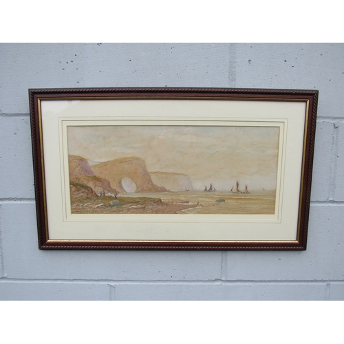 7475 - LENNARD LEWIS 1902, artist 1826-1913. Signed watercolour on board of coastal scene with beach and bo... 