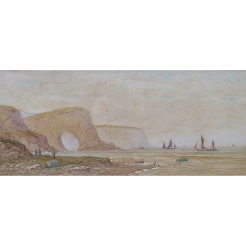 7475 - LENNARD LEWIS 1902, artist 1826-1913. Signed watercolour on board of coastal scene with beach and bo... 