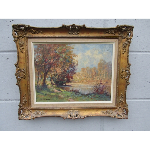 7476 - EUGENE DEMESTER (1914-1984): An oil on canvas, Autumn by the river Seine, signed lower left, title (... 