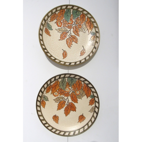 7477 - Two Charlotte Rhead chargers with orange foliate decoration pattern.  Number 4921 one with marks for... 