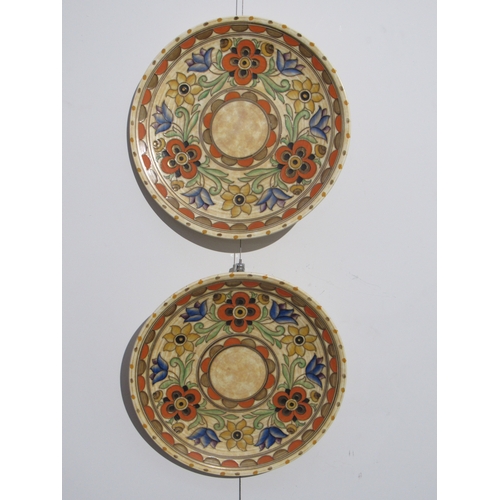 7479 - Two Charlotte Rhead chargers for Crown Ducal pattern 6189, Mexican demi-lune and floral border, diam... 