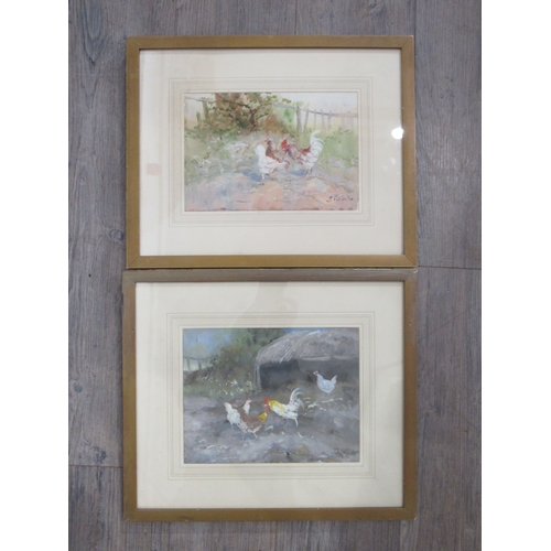 7480 - JOHN FALCONER SLATER (1857-1937):  A pair of watercolours on board, Farmyard chickens, each signed l... 