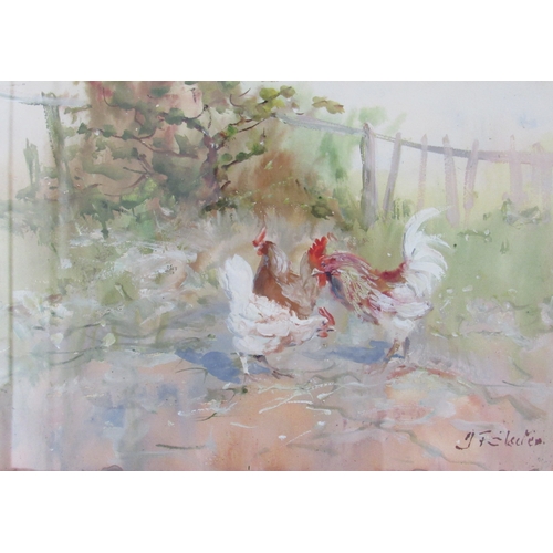 7480 - JOHN FALCONER SLATER (1857-1937):  A pair of watercolours on board, Farmyard chickens, each signed l... 