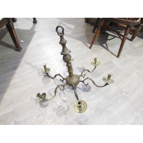 7834 - A 19th Century Jewish heavy brass ceiling chandelier with six sconces, scrolled detail