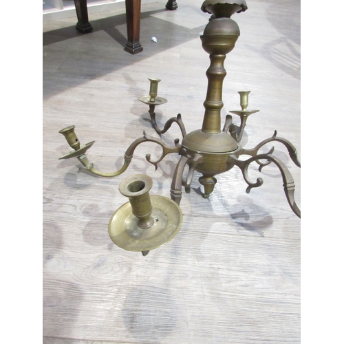 7834 - A 19th Century Jewish heavy brass ceiling chandelier with six sconces, scrolled detail