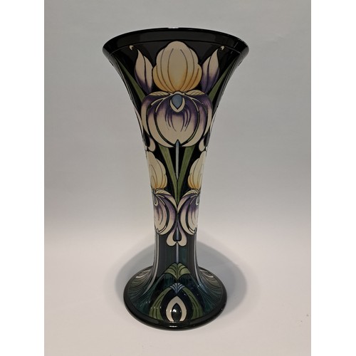 7579 - A Moorcroft Inviting Iris pattern vase of large trumpet form, by Rachel Bishop, 53cm tall  (R)  £400... 