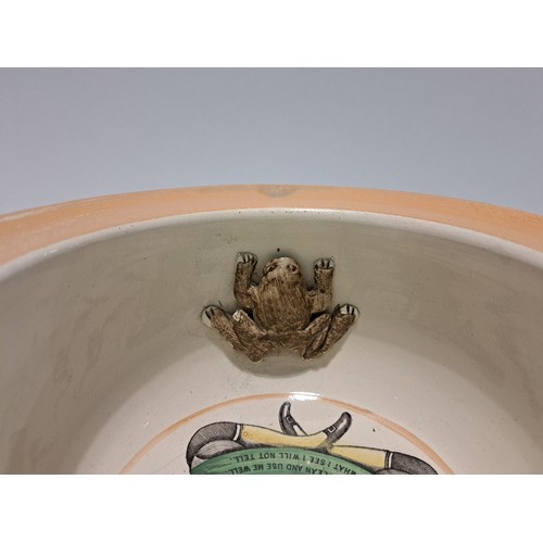 7515 - A circa 1830 Sunderland character chamber pot with mottos around the side and inside with a watchful... 