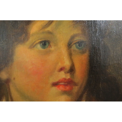 7471 - FOLLOWER OF WILLIAM OWEN (1769-1825): An oil on canvas portrait of boy, white collar, 25cm x 20cm, g... 