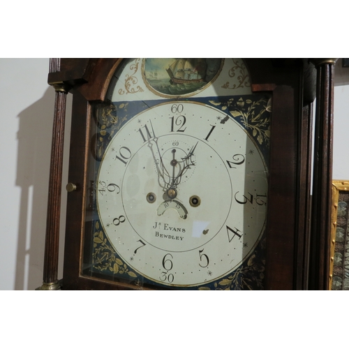 7474 - A Bewdley rocking ship automaton 8day longcase clock by James Evans, with mahogany and oak case pain... 