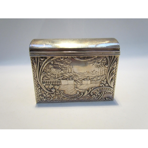 7431 - A Henry Matthews silver playing card box, embossed design of musician playing to seated ladies to fr... 