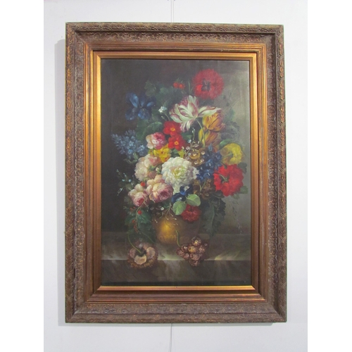 7592 - TERENCE ALEXANDER (XX)  An oil on canvas, floral still life, classical gilt gesso frame, 90cm x 59.5... 