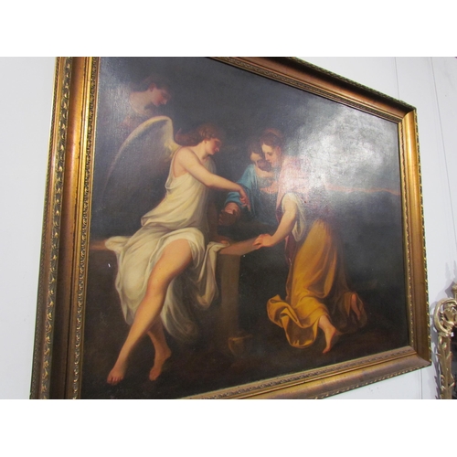 7596 - A 19th Century Continental oil on canvas of Biblical scene with celestial figures, 70.5cm x 91.5cm, ... 